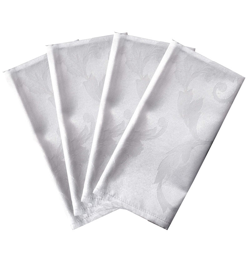 Benson Mills Harmony Scroll Woven Damask Fabric Set of 4 Napkins, Everyday, Parties, Special Occasions, Weddings and Holiday Cloth Napkin (18" x 18" Napkins, White) - Image 5